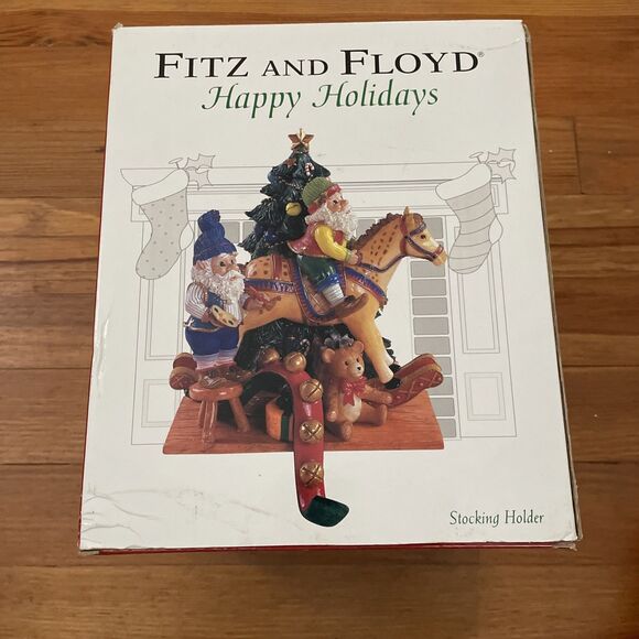 Fitz and Floyd Happy Holidays Stocking Holder 2004 Santa Elf Christmas Tree - Picture 14 of 16